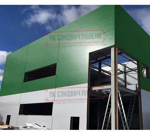 Угловая сэндвич-панель вертикальная из пенополиуретана, 0.5/0.5, ширина 1200 мм, толщина 50 мм, RAL6002