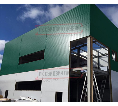 Угловая сэндвич-панель вертикальная из пенополиизоцианурата, 0.5/0.5, ширина 1000 мм, толщина 10 мм, RAL6005