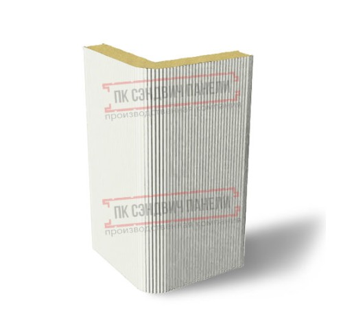 Угловая сэндвич-панель вертикальная из пенополиизоцианурата, 0.5/0.5, ширина 1000 мм, толщина 40 мм, RAL9003