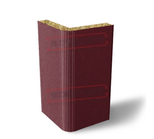 Угловая сэндвич-панель вертикальная из минеральной ваты, 0.5/0.5, ширина 1200 мм, толщина 200 мм, RAL3005