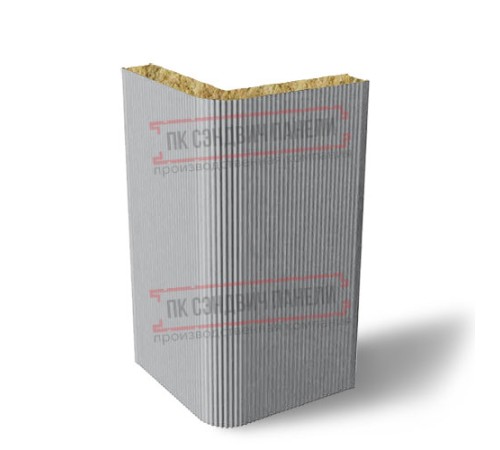 Угловая сэндвич-панель вертикальная из минеральной ваты, 0.5/0.5, ширина 1000 мм, толщина 20 мм, RAL7004