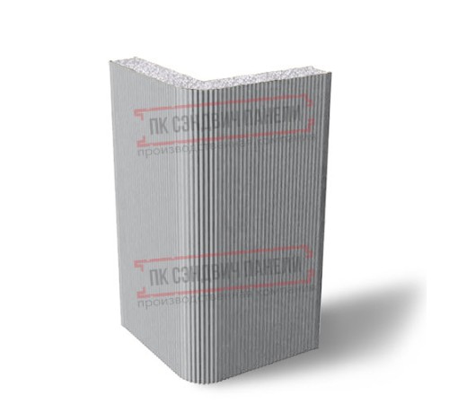 Угловая сэндвич-панель вертикальная из пенополистирола, 0.5/0.5, ширина 1000 мм, толщина 10 мм, RAL7004