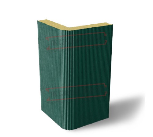 Угловая сэндвич-панель вертикальная из пенополиуретана, 0.5/0.5, ширина 1000 мм, толщина 50 мм, RAL6005