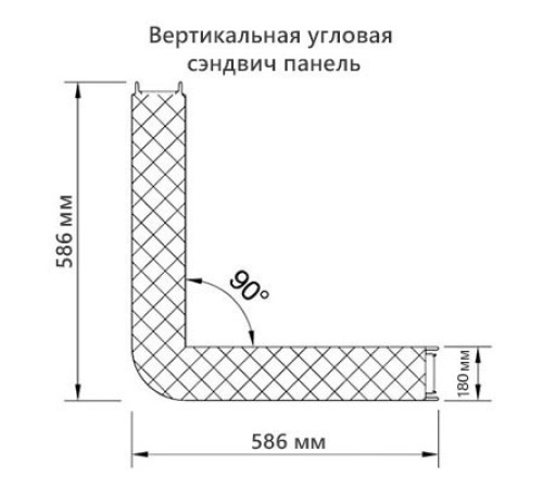 Угловая сэндвич-панель вертикальная из минеральной ваты, 0.5/0.5, ширина 1200 мм, толщина 180 мм, RAL3009