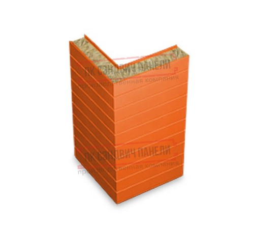 Горизонтальная угловая сэндвич-панель из минеральной ваты, ширина 1200мм, толщина 30мм, 0.5/0.5, RAL2004