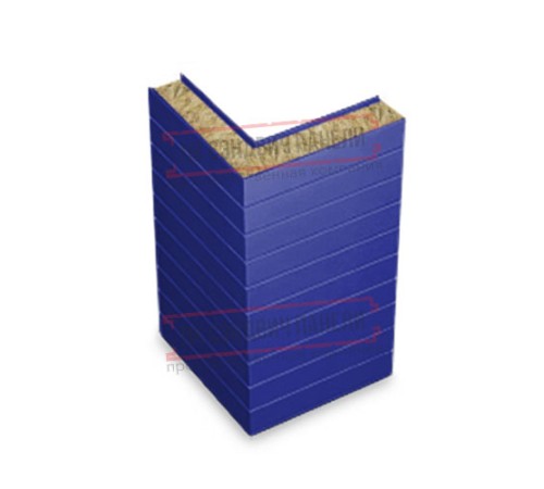 Горизонтальная угловая сэндвич-панель из минеральной ваты, ширина 1200мм, толщина 40мм, 0.5/0.5, RAL5002