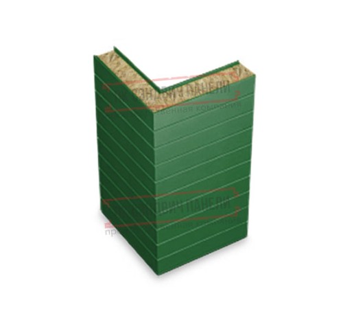 Горизонтальная угловая сэндвич-панель из минеральной ваты, ширина 1200мм, толщина 40мм, 0.5/0.5, RAL6002