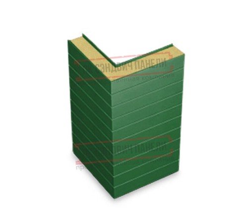 Горизонтальная угловая сэндвич-панель из пенополиуретана, ширина 1200мм, толщина 10мм, 0.5/0.5, RAL6002