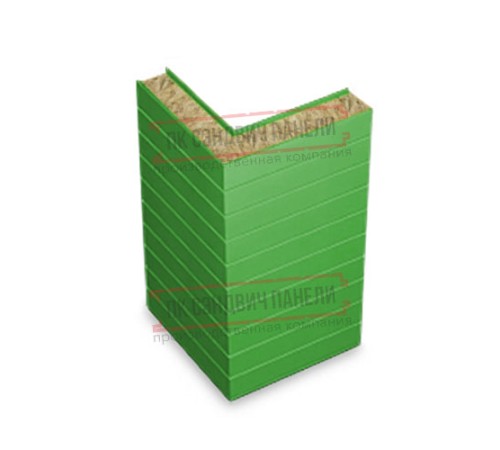 Горизонтальная угловая сэндвич-панель из минеральной ваты, ширина 1000мм, толщина 80мм, 0.5/0.5, RAL6018