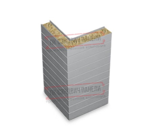 Горизонтальная угловая сэндвич-панель из минеральной ваты, ширина 1000мм, толщина 60мм, 0.5/0.5, RAL7004