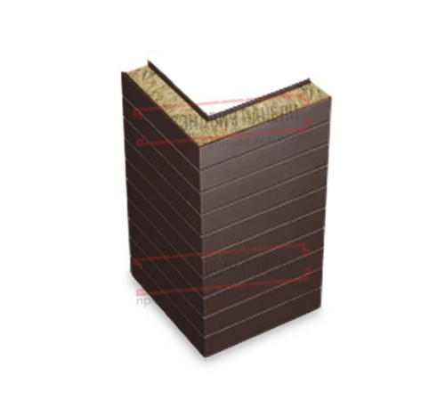 Горизонтальная угловая сэндвич-панель из минеральной ваты, ширина 1200мм, толщина 80мм, 0.5/0.5, RAL8017