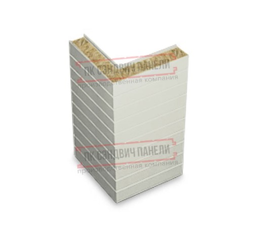 Горизонтальная угловая сэндвич-панель из минеральной ваты, ширина 1200мм, толщина 200мм, 0.5/0.5, RAL9002