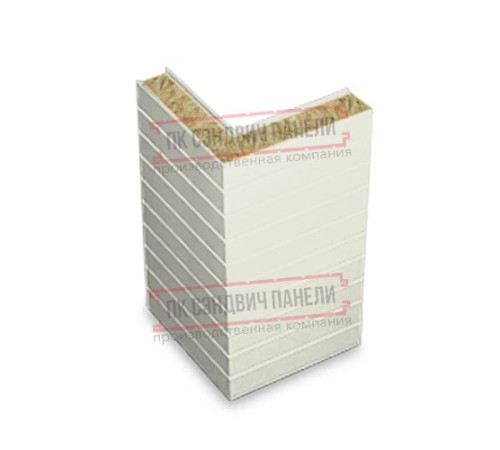 Горизонтальная угловая сэндвич-панель из минеральной ваты, ширина 1000мм, толщина 150мм, 0.5/0.5, RAL9003