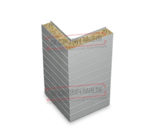 Горизонтальная угловая сэндвич-панель из минеральной ваты, ширина 1000мм, толщина 100мм, 0.5/0.5, RAL9006