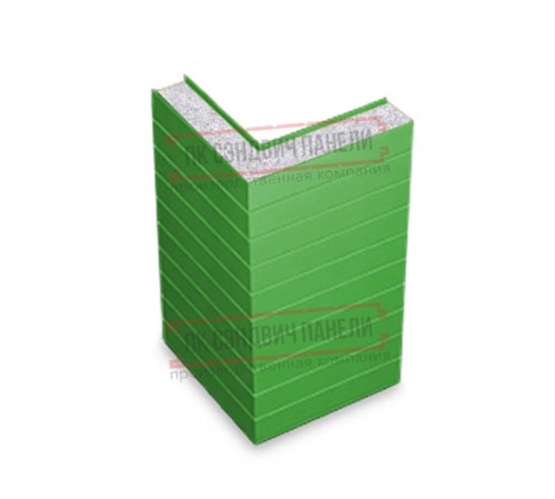 Горизонтальная угловая сэндвич-панель из пенополистирола, ширина 1000мм, толщина 50мм, 0.5/0.5, RAL6018