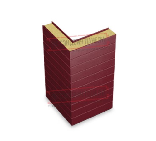 Горизонтальная угловая сэндвич-панель из пенополиуретана, ширина 1000мм, толщина 60мм, 0.5/0.5, RAL3005