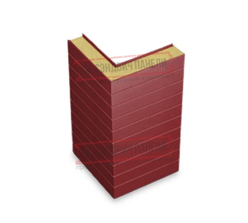 Горизонтальная угловая сэндвич-панель из пенополиуретана, ширина 1000мм, толщина 80мм, 0.5/0.5, RAL3011