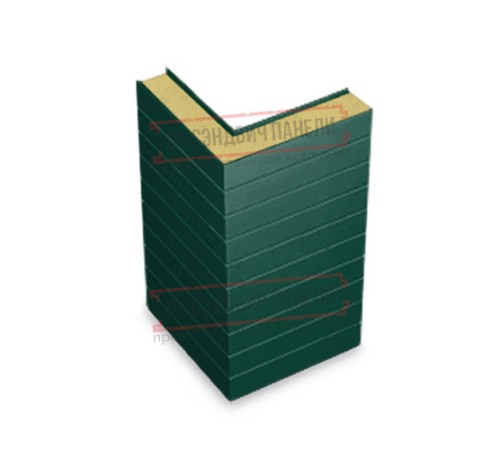 Горизонтальная угловая сэндвич-панель из пенополиуретана, ширина 1000мм, толщина 100мм, 0.5/0.5, RAL6005