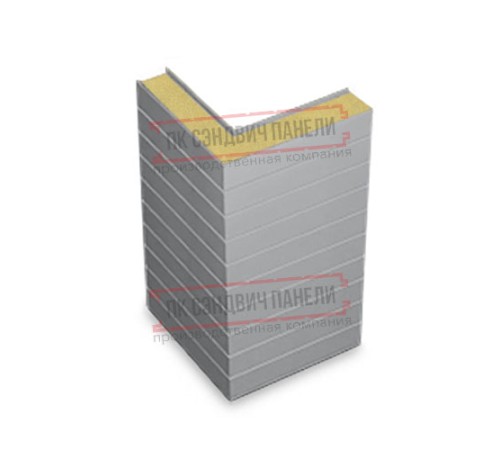 Горизонтальная угловая сэндвич-панель из пенополиуретана, ширина 1200мм, толщина 150мм, 0.5/0.5, RAL7004