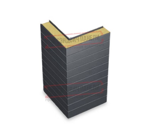 Горизонтальная угловая сэндвич-панель из пенополиуретана, ширина 1000мм, толщина 100мм, 0.5/0.5, RAL7024