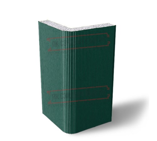 Угловая сэндвич-панель вертикальная из пенополистирола, 0.5/0.5, ширина 1000 мм, толщина 250 мм, RAL6005