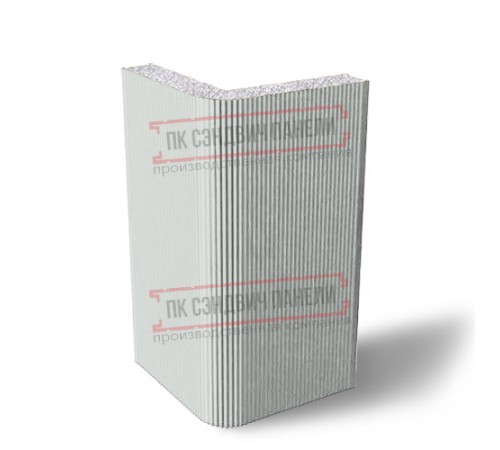 Угловая сэндвич-панель вертикальная из пенополистирола, 0.5/0.5, ширина 1200 мм, толщина 175 мм, RAL7035