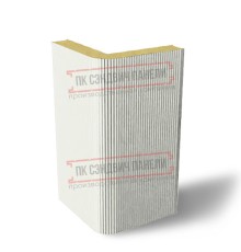 Угловая сэндвич-панель вертикальная из пенополиизоцианурата, 0.5/0.5, ширина 1200 мм, толщина 220 мм, RAL9003