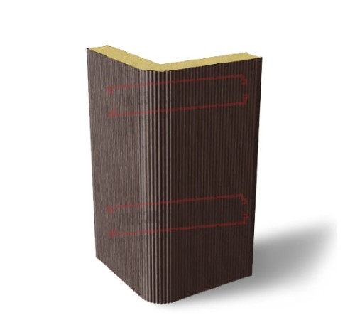 Угловая сэндвич-панель вертикальная из пенополиуретана, 0.5/0.5, ширина 1200 мм, толщина 40 мм, RAL8017