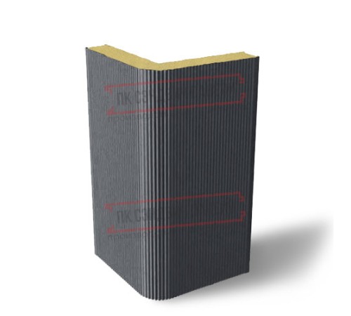 Угловая сэндвич-панель вертикальная из пенополиуретана, 0.5/0.5, ширина 1000 мм, толщина 120 мм, RAL7024