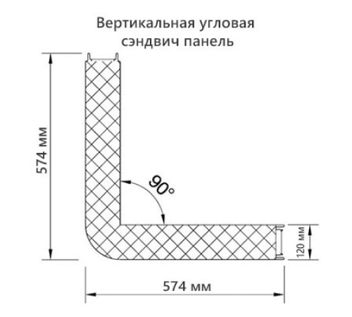 Угловая сэндвич-панель вертикальная из пенополиизоцианурата, 0.5/0.5, ширина 1000 мм, толщина 120 мм, RAL1014