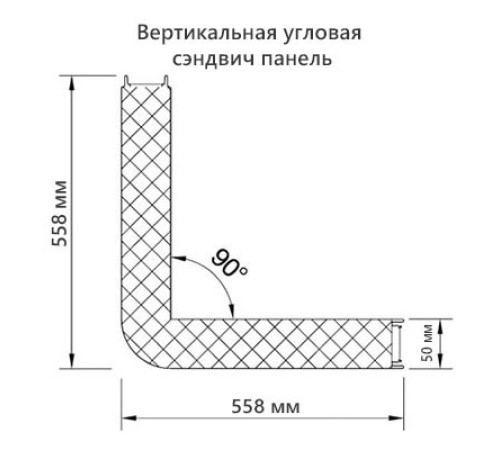 Угловая сэндвич-панель вертикальная из пенополиизоцианурата, 0.5/0.5, ширина 1200 мм, толщина 50 мм, RAL7004