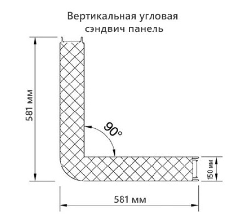 Угловая сэндвич-панель вертикальная из пенополиуретана, 0.5/0.5, ширина 1200 мм, толщина 150 мм, RAL5005