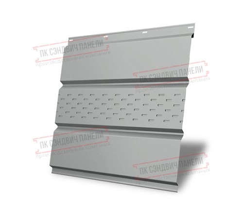 Софит металлический центральная перфорация 0,45 PE с пленкой RAL 9006 бело-алюминиевый