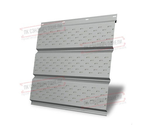 Софит металлический полная перфорация 0,45 PE с пленкой RAL 9006 бело-алюминиевый