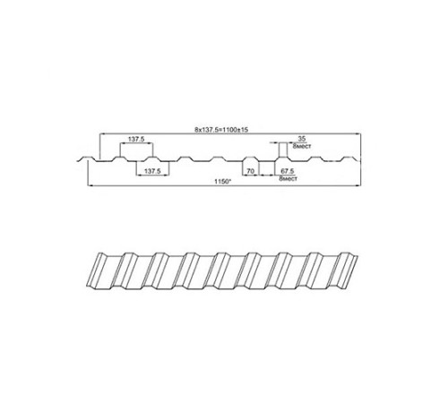Профнастил МП20ПГ-0.45, Ширина-1100, Полиэстер RAL7004
