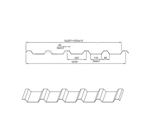 Профнастил МП35-0.45, Ширина-1035, Полиэстер RAL3003